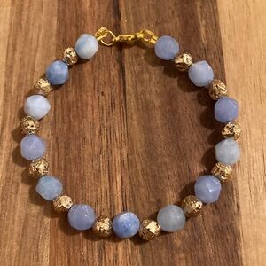 Handmade Aquamarine and Lava Stone Beaded Bracelet
